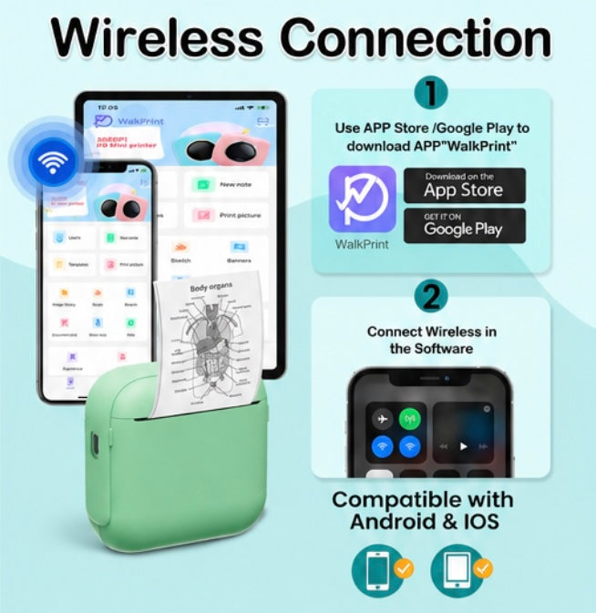 Mini Imprimante Thermique Portable Sans Encre Bluetooth iOS & Android
