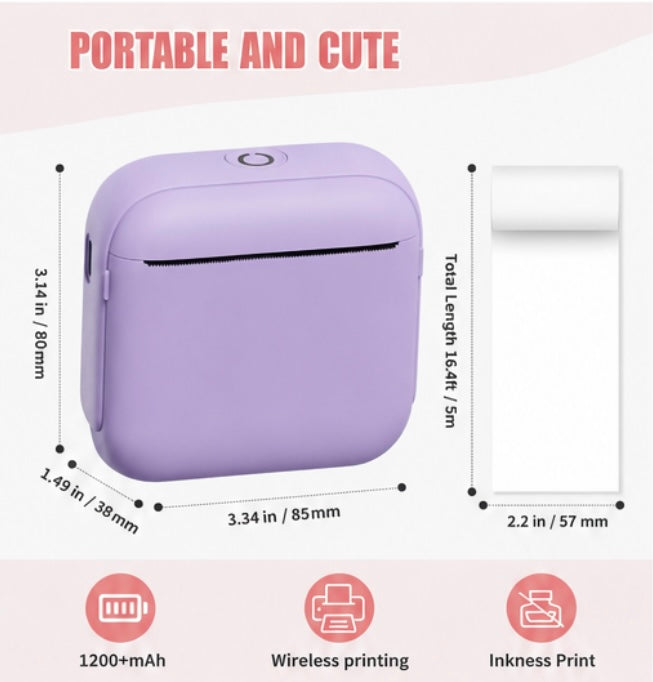 Mini Imprimante Thermique Portable Sans Encre Bluetooth iOS & Android